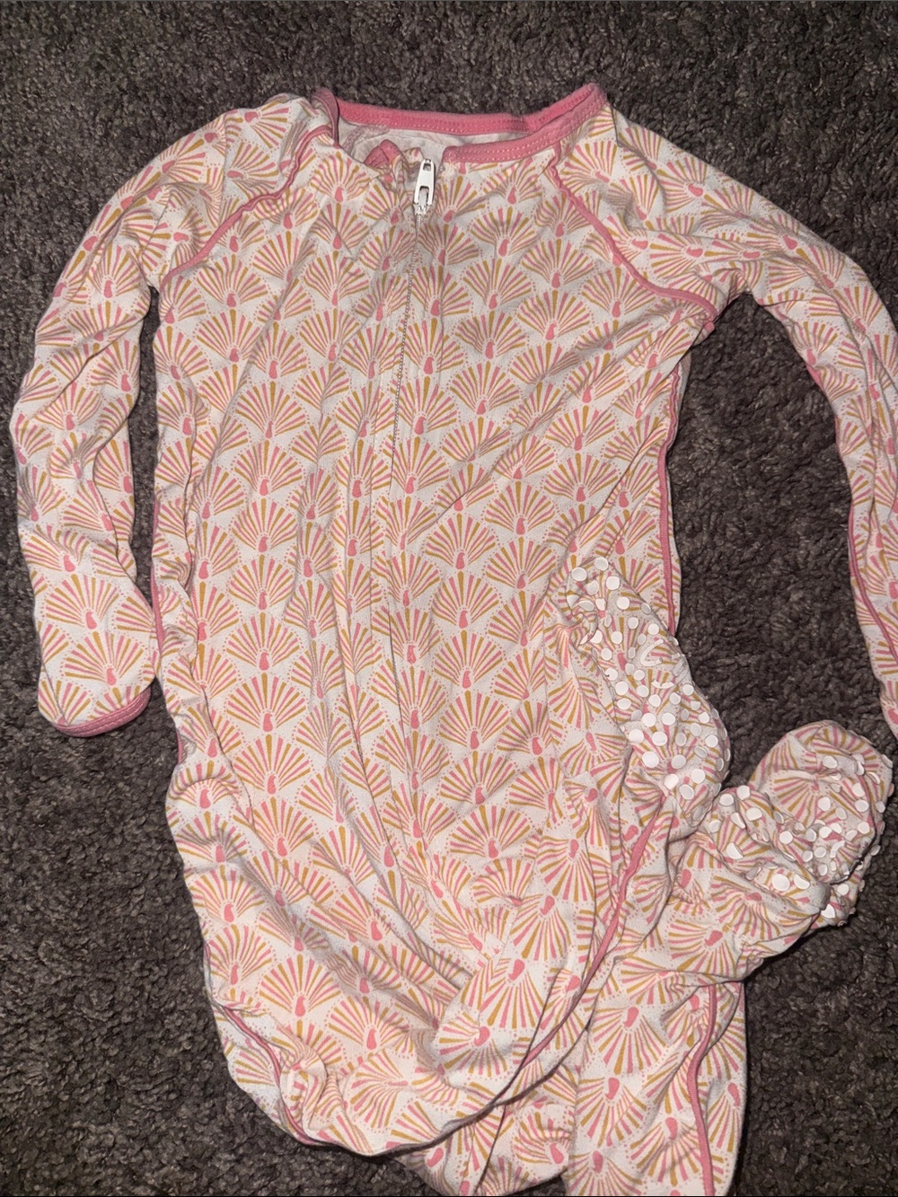 Girls' Pink Patterned Footed One-Piece Pajamas with Front Zip